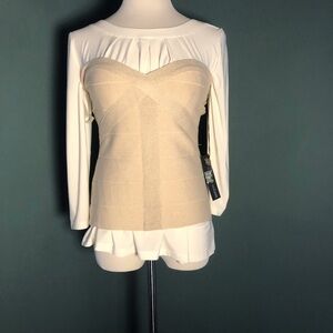 Knit bustier / tube top ,cream colored shown over a shirt